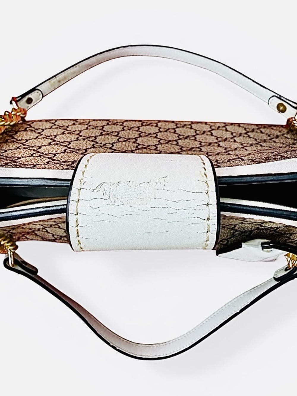 GUCCI GG Canvas Padlock Chain Tote – Ivory Leather Trim & Gold Hardware - Picture 7 of 10